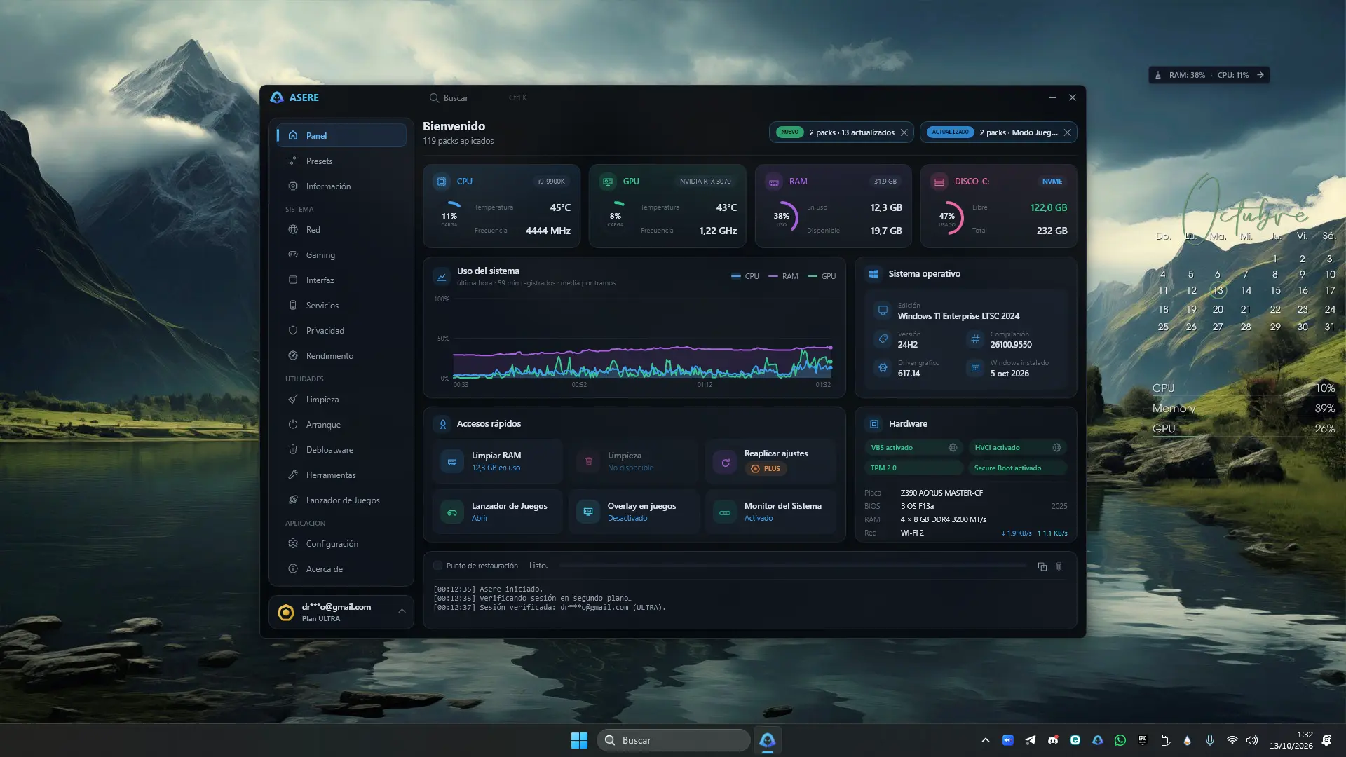 Panel de Asere con el monitor en vivo