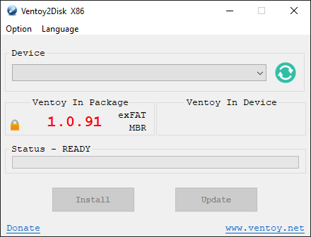 Interfaz de Ventoy2Disk